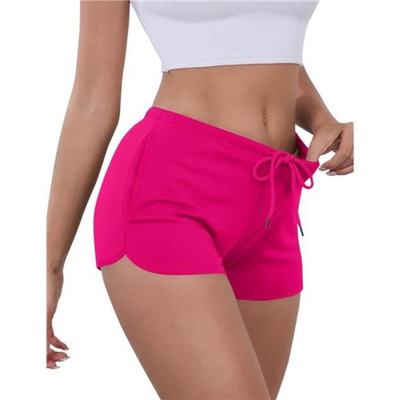 Women Comfy Workout Athletic Dolphin Shorts Rose Red - Picture 1 of 6